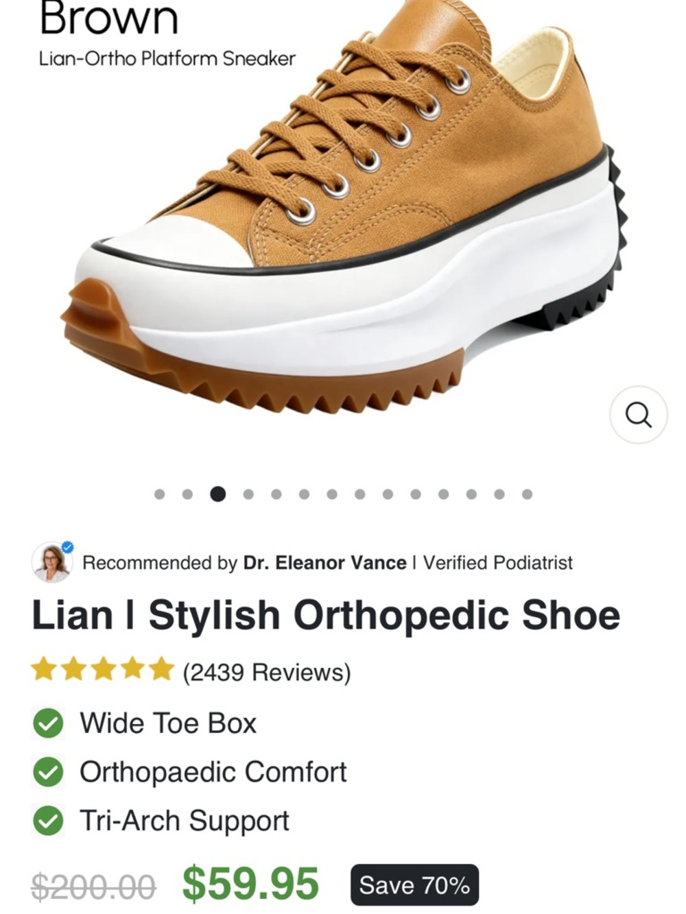 Lian I Brown Platform Athletic Sneaker — Orthopedic Support